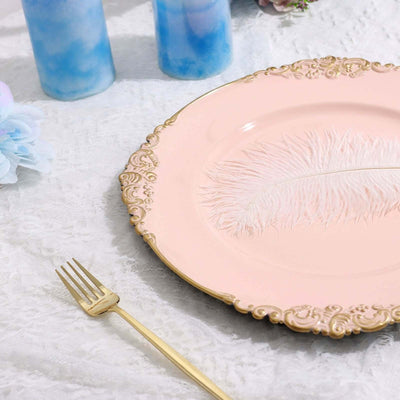 6-Pack Acrylic Charger Plates 13" Round Blush with Gold Embossed Baroque Rim - Antique Decorative Dinner Tableware