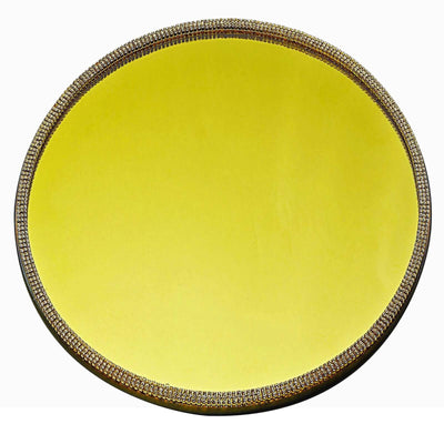 2-Pack Mirror Glass Charger Plates 13", Round Metallic Gold Mirror Rhinestone Rim - Dazzling Decorative Chargers