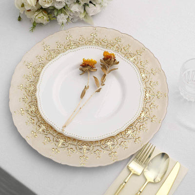 8-Pack Glass Charger Plates 13" Round Gold Monaco Style Ornate Design - Classy Decorative Chargers