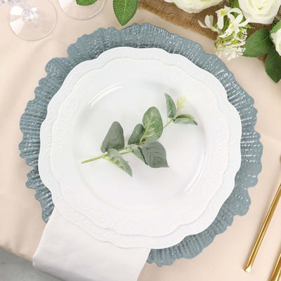 6-Pack Acrylic Plastic Charger Plates 13" Round Dusty Blue Reef Design - Decorative Dinner Charger Tableware