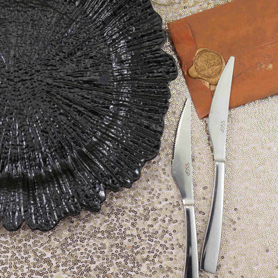 6-Pack Acrylic Plastic Charger Plates 13" Round Black Reef Design - Decorative Dinner Charger Tableware