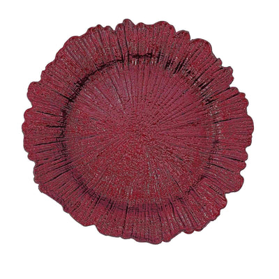 6-Pack Acrylic Plastic Charger Plates 13" Round Burgundy Reef Design - Decorative Dinner Charger Tableware