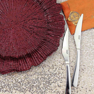 6-Pack Acrylic Plastic Charger Plates 13" Round Burgundy Reef Design - Decorative Dinner Charger Tableware