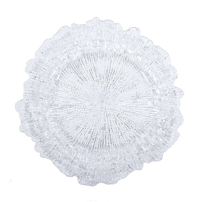 6-Pack Plastic Charger Plates 13", Round Clear with Reef Design - Decorative Dinner Party Serving Plates