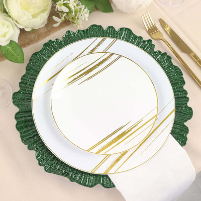 6-Pack Acrylic Plastic Charger Plates 13" Round Hunter Emerald Green Reef Design - Decorative Dinner Charger Tableware