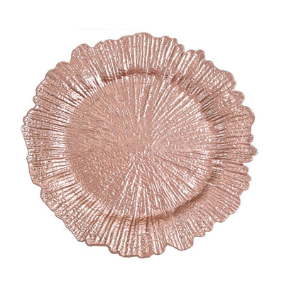 6-Pack Acrylic Plastic Charger Plates 13" Round Rose Gold Reef Design - Decorative Dinner Charger Tableware