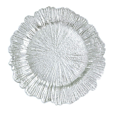 6-Pack Acrylic Plastic Charger Plates 13" Round Silver Reef Design - Decorative Dinner Charger Tableware