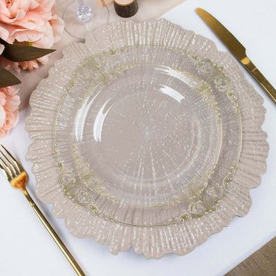 6-Pack Acrylic Plastic Charger Plates 13" Round Taupe Reef Design - Decorative Dinner Charger Tableware