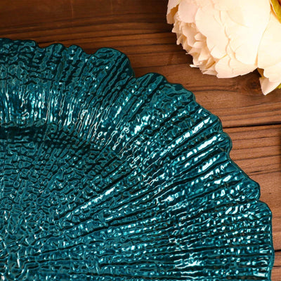 6-Pack Acrylic Plastic Charger Plates 13" Round Peacock Teal Reef Design - Decorative Dinner Charger Tableware