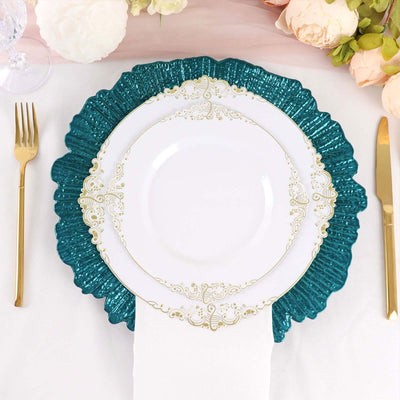 6-Pack Acrylic Plastic Charger Plates 13" Round Peacock Teal Reef Design - Decorative Dinner Charger Tableware