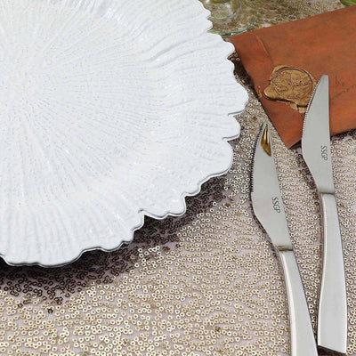 6-Pack Acrylic Plastic Charger Plates 13" Round White Reef Design - Decorative Dinner Charger Tableware