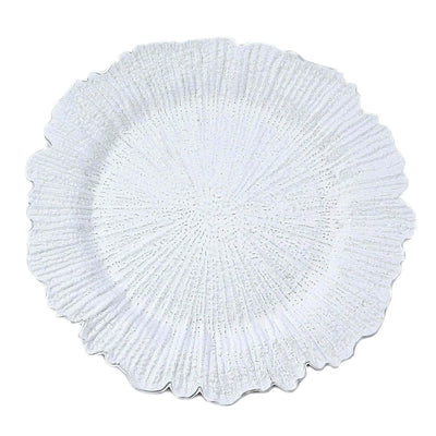 6-Pack Acrylic Plastic Charger Plates 13" Round White Reef Design - Decorative Dinner Charger Tableware