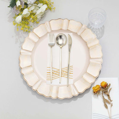 6-Pack Acrylic Plastic Charger Plates 13" Round Beige with Gold Brushed Wavy Scalloped Rim - Dinner Charger Tableware