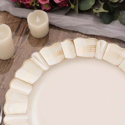 6-Pack Acrylic Plastic Charger Plates 13" Round Beige with Gold Brushed Wavy Scalloped Rim - Dinner Charger Tableware