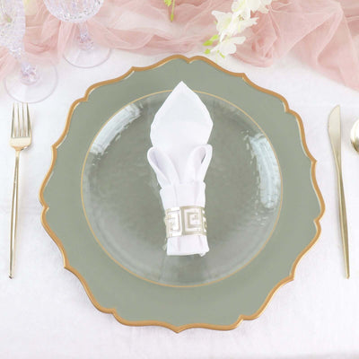 6-Pack Acrylic Charger Plates 13" Round Dusty Sage Green with Gold Scalloped Rim - Dinner Plastic Charger Tableware