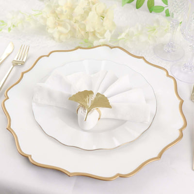 6-Pack Acrylic Charger Plates 13" Round White with Gold Scalloped Rim - Decorative Dinner Party Plastic Charger Tableware
