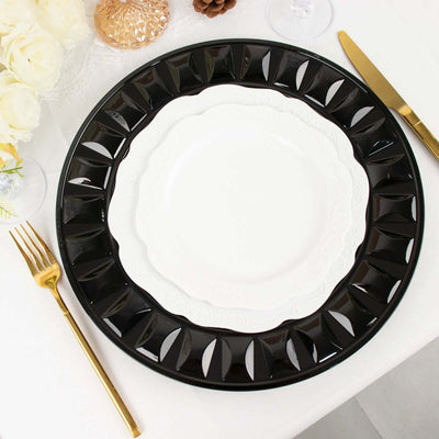 6-Pack Plastic Charger Plates 13" Round Black Bejeweled Rim - Dinner Charger Tableware