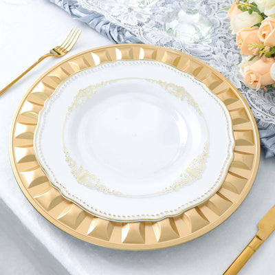 6-Pack Plastic Charger Plates 13" Round Gold Bejeweled Rim - Dinner Charger Tableware