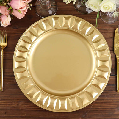 6-Pack Plastic Charger Plates 13" Round Gold Bejeweled Rim - Dinner Charger Tableware