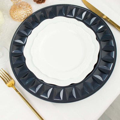 6-Pack Plastic Charger Plates 13" Round Navy Blue Bejeweled Rim - Dinner Charger Tableware