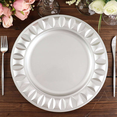 6-Pack Plastic Charger Plates 13" Round Silver Bejeweled Rim - Dinner Charger Tableware