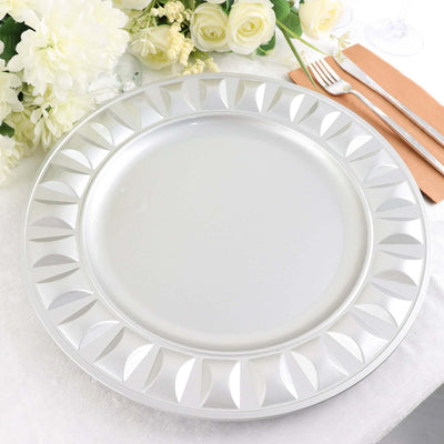 6-Pack Plastic Charger Plates 13" Round Silver Bejeweled Rim - Dinner Charger Tableware