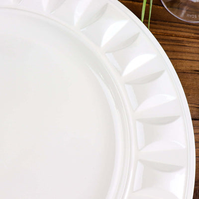 6-Pack Plastic Charger Plates 13" Round White Bejeweled Rim - Luxe Decorative Dinner Party Charger Tableware