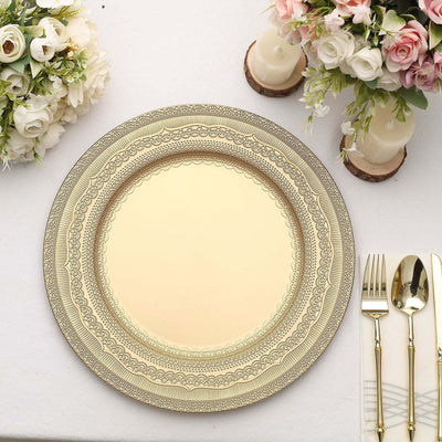 6-Pack Acrylic Charger Plates 13" Round Gold Lace Embossed Rim - Rustic Plastic Charger Tableware