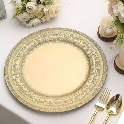 6-Pack Acrylic Charger Plates 13" Round Gold Lace Embossed Rim - Rustic Plastic Charger Tableware