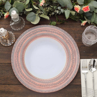 6-Pack Acrylic Charger Plates 13" Round Rose Gold Lace Embossed Rim - Rustic Plastic Charger Tableware
