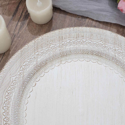 6-Pack Acrylic Charger Plates 13" Round White Lace Embossed Rim - Rustic Plastic Decorative Charger Tableware