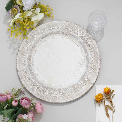 6-Pack Acrylic Charger Plates 13" Round White Lace Embossed Rim - Rustic Plastic Decorative Charger Tableware