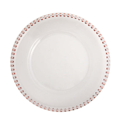 6-Pack Acrylic Charger Plates 13" Round Clear with Rose Gold Beaded Rim - Decorative Dinner Party Serving Plates