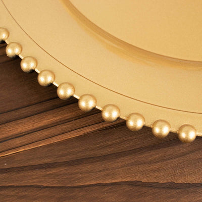 6-Pack Acrylic Charger Plates 13" Round Gold with Beaded Rim - Decorative Dinner Party Charger Tableware