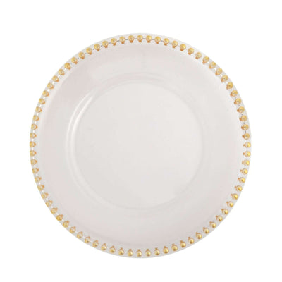 6-Pack Acrylic Charger Plates 13" Round Clear with Gold Beaded Rim - Decorative Dinner Party Serving Plates