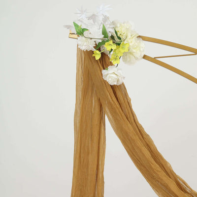 Gold Gauze Cheesecloth Draping Fabric Wedding Arch Decorations, Window Scarf Valance Drapes, Boho Arbor Long Curtain Panel 20ft