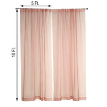 A pair of Sheer Organza Dusty Rose drape curtains with measurements of 10 ft and 5 ft