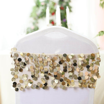 5 Pack Champagne Big Payette Sequin Chair Sash Bands 13"x10"