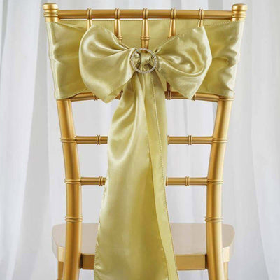 5 Pack Satin Chair Sashes 6"x106" Champagne - Reusable Chair Bows with Smooth Finish