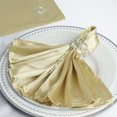 5 Pack Satin Napkins 20"x20" Champagne - Soft Reusable Cloth Napkins
