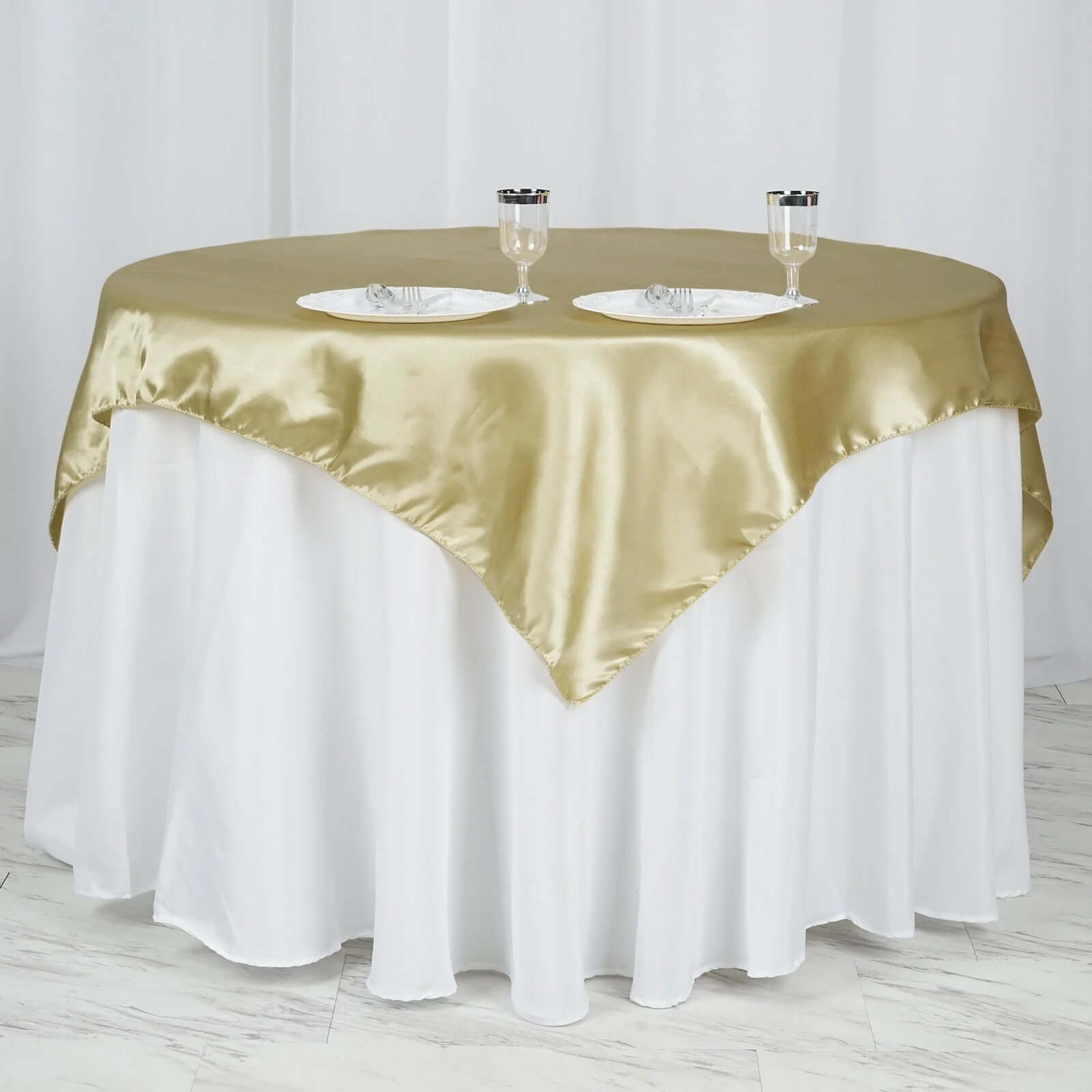 60x60 Champagne Square Satin Overlay | eFavormart.com