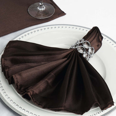 5 Pack Satin Napkins 20"x20" Chocolate - Soft Reusable Cloth Napkins
