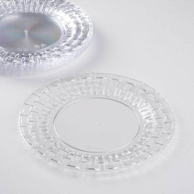 10-Pack Plastic Dessert Plates 7" Basketweave Rim Design Clear - Disposable Appetizer and Salad Plates
