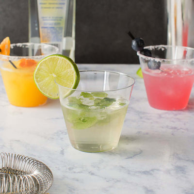 25-Pack Plastic Party Cups 9oz Clear Crystal - Short Disposable Drink Tumblers