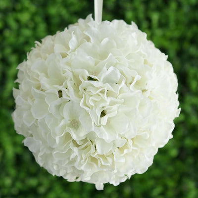 4 Pack Cream Artificial Silk Hydrangea Kissing Flower Balls 7"