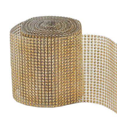 Shiny Gold Diamond Rhinestone Ribbon Wrap Roll, DIY Craft Decor 5"x10 Yards
