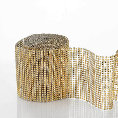 Shiny Gold Diamond Rhinestone Ribbon Wrap Roll, DIY Craft Decor 5"x10 Yards