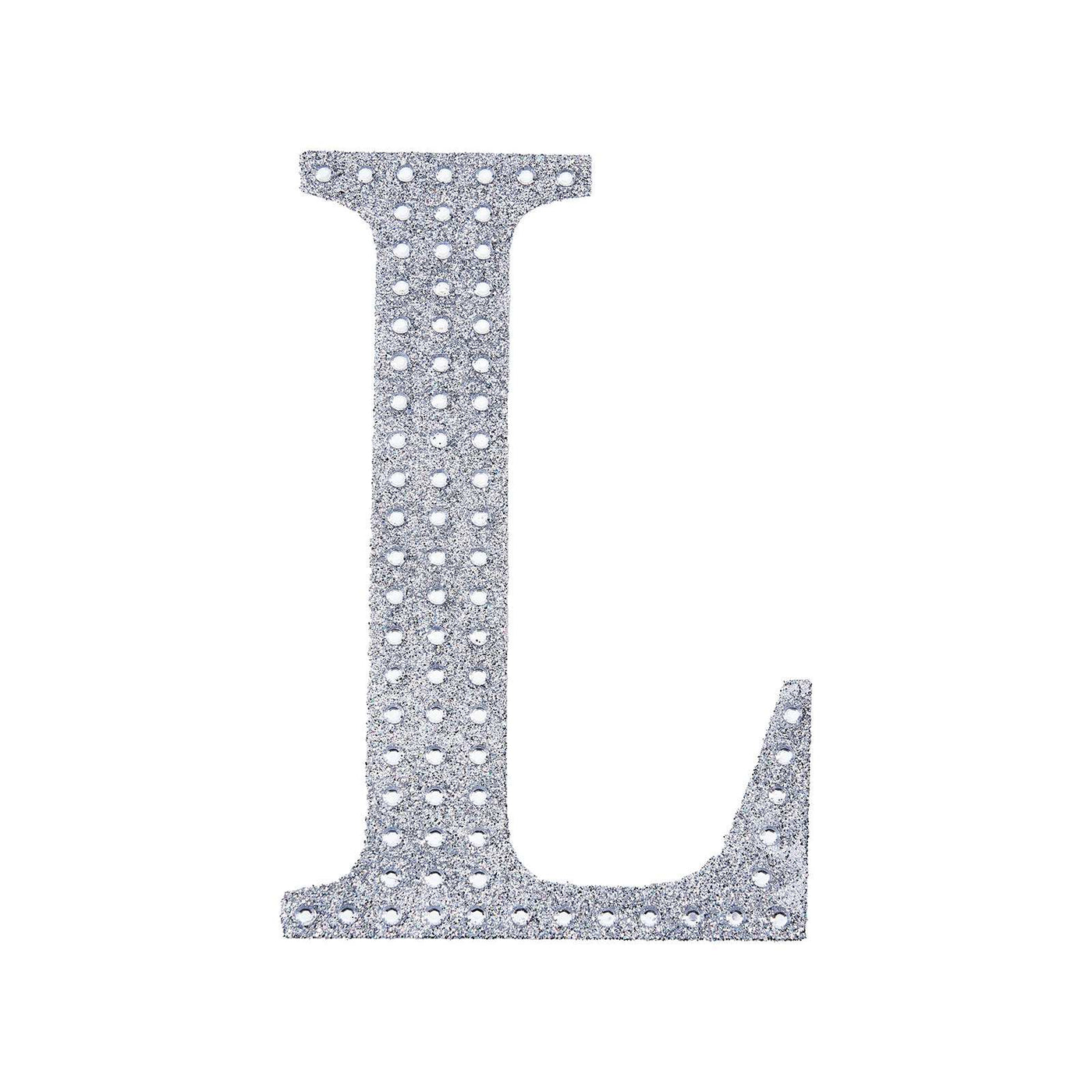 Silver Rhinestone Alphabet Letter L Stickers | eFavormart.com