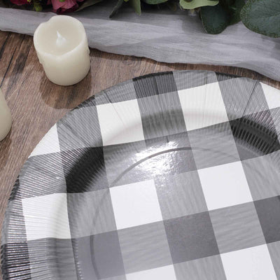 10-Pack Buffalo Plaid Paper Charger Plates – Black/White 13" Round Disposable Table Chargers, 350 GSM Cardstock
