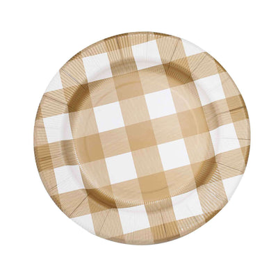 10-Pack Buffalo Plaid Paper Charger Plates – Gold/White 13" Round Disposable Table Chargers, 350 GSM Cardstock